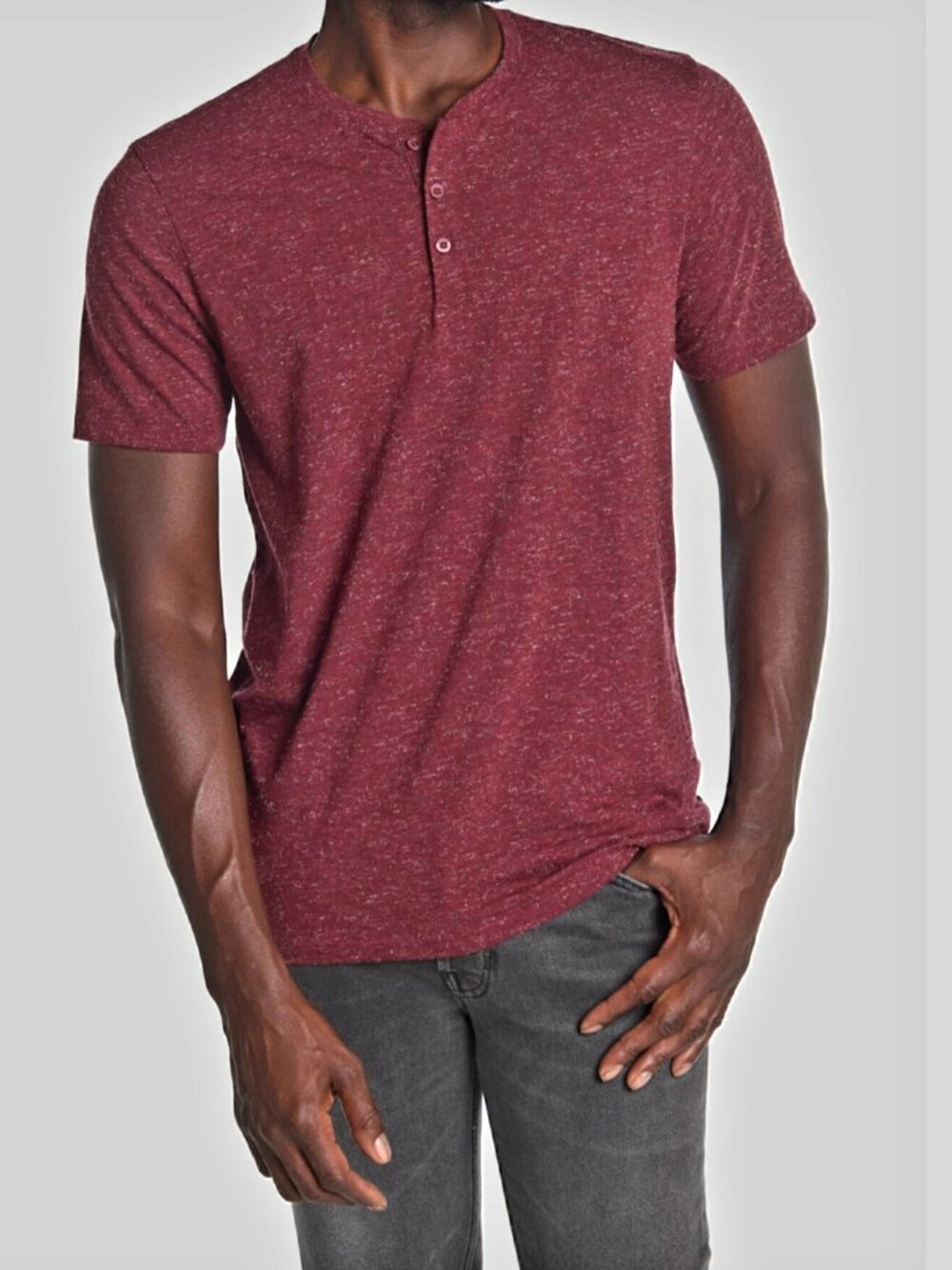 Aeropostale Men's Short-sleeve Henley T-shirt Space-dye Texture Burgundy Size M